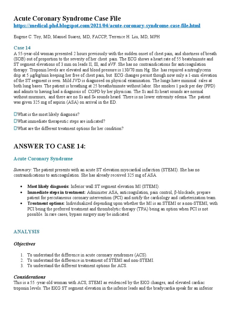 Acute Coronary Syndrome Case Analysis | PDF