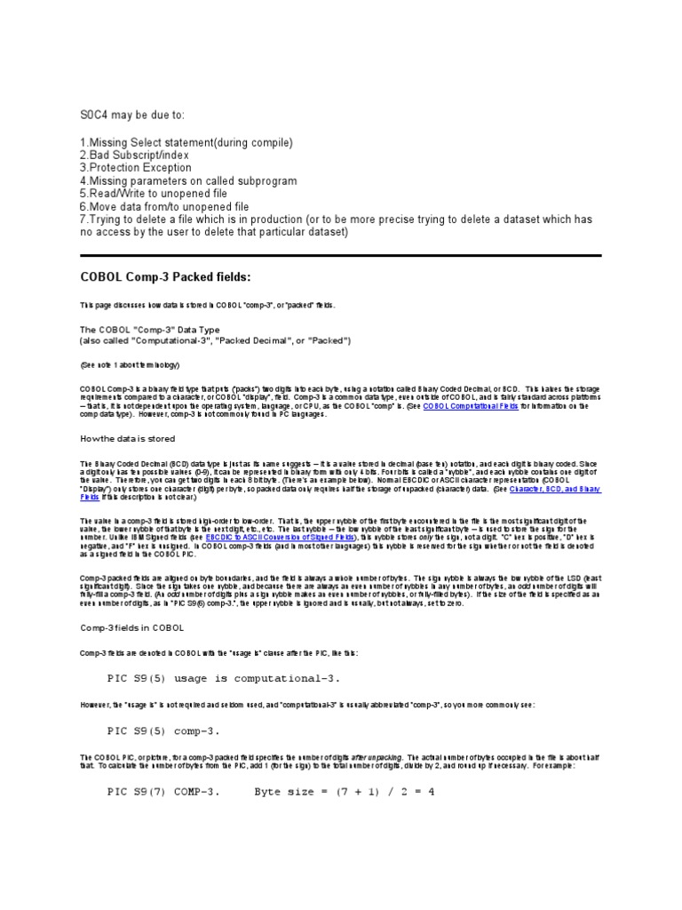 COBOL Comp-3 Field Management Guide | PDF | Binary Coded Decimal | Byte