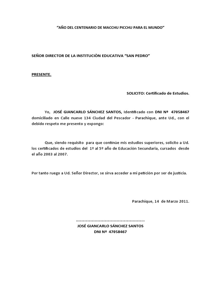 Solicitud de Certificado de Est. | PDF
