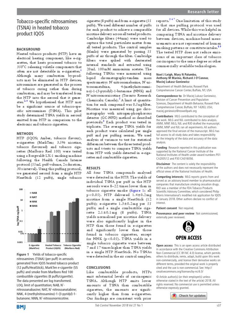 Tobacco-Specific Nitrosamines (TSNA) in Heated Tobacco Product IQOS ...