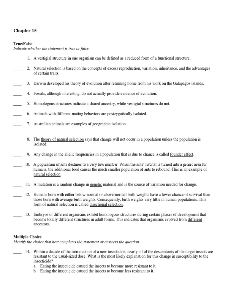 Evolution Practice Test 2 With Answers | PDF | Genetic Diversity ...