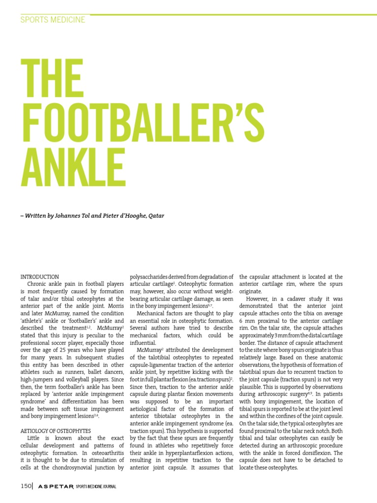 The Footballer's Ankle Causes and Treatment of Anterior Ankle