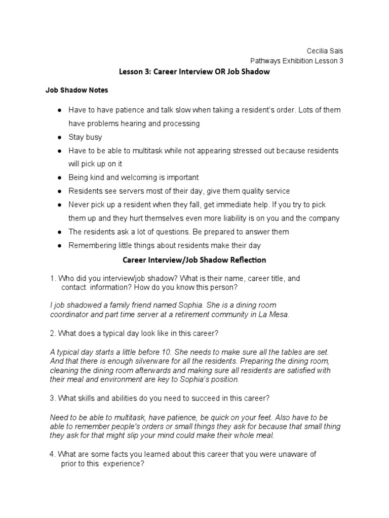 Job Shadow Reflection | PDF | Behavior Modification | Applied Psychology