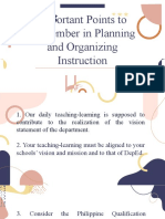 Important Points To Remember in Planning and Organizing Instruction