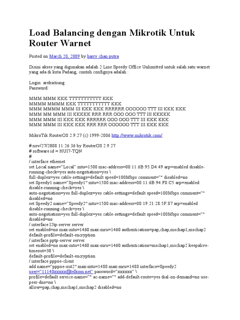 Load Balancing Dengan Mikrotik Untuk Router Warnet | PDF | Internet ...
