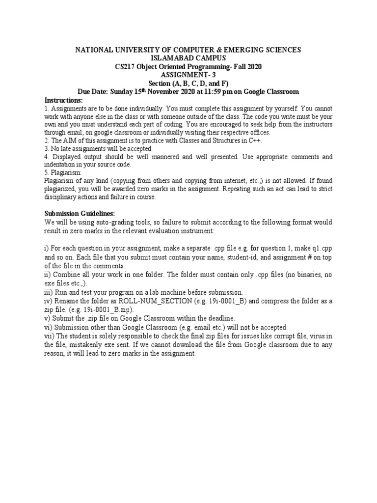 Object Oriented Programming Assignment 3 | PDF | Subroutine | Parameter ...