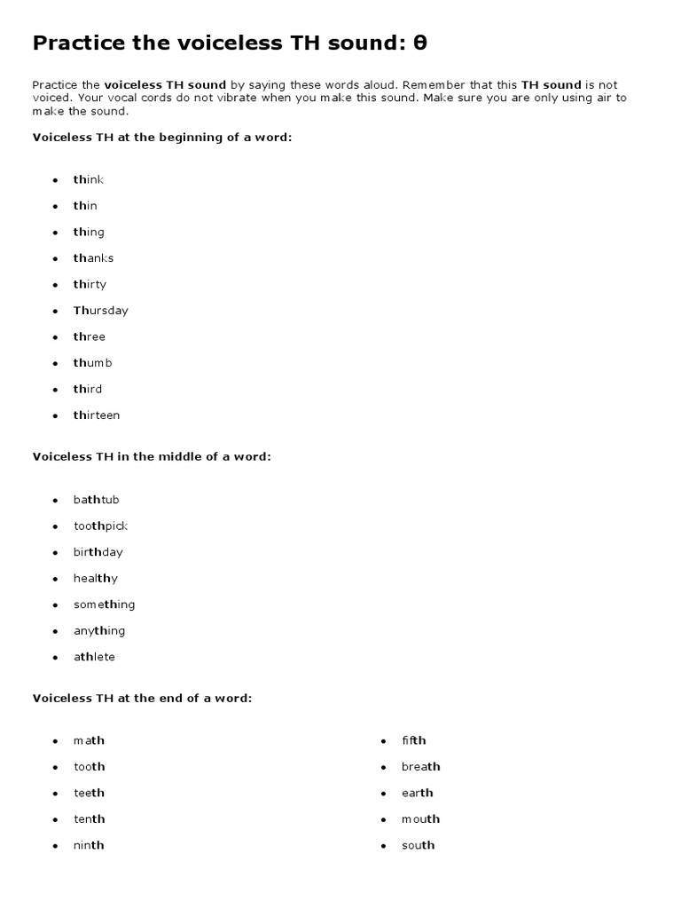 Voiced and Voiceless TH Practice | PDF | Otorhinolaryngology | Linguistics
