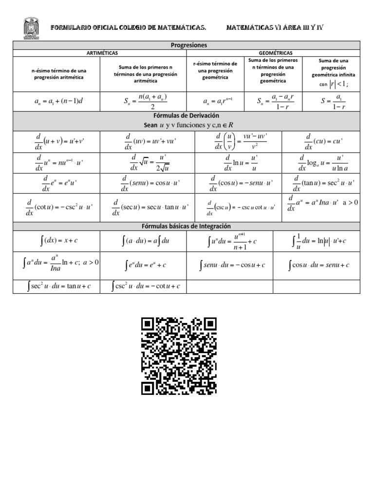 Formulario de Matemáticas Básicas VI | PDF | Objetos matemáticos ...