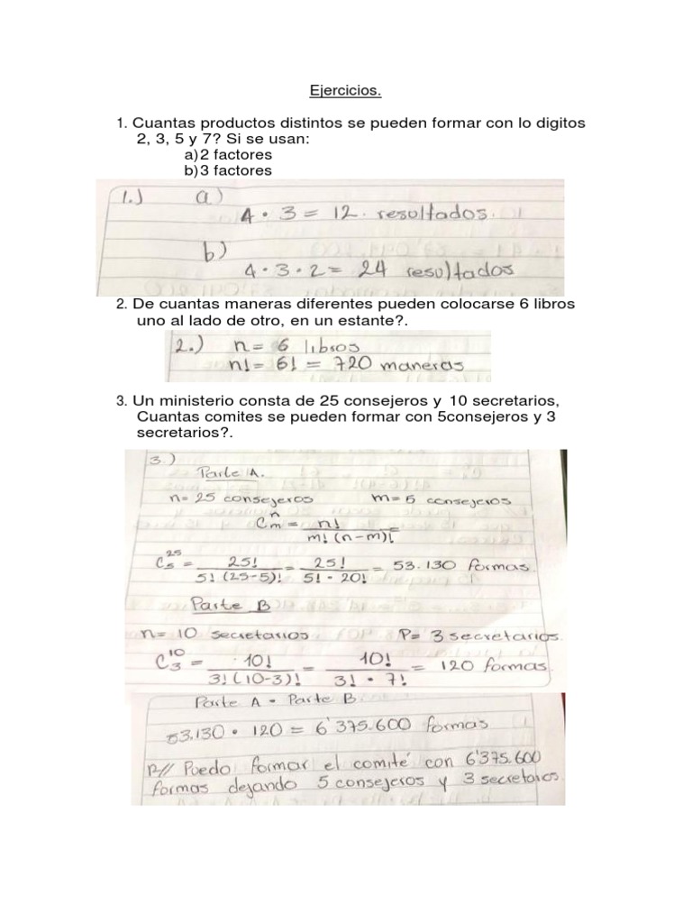 Ejercicios de Permutaciones y Combinaciones | PDF