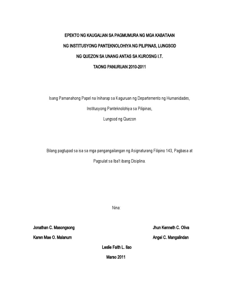 Mga halimbawa ng thesis sa filipino picture