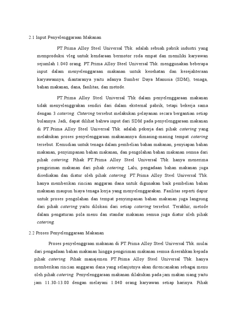 Input Output Proses Penyelenggaraan Makanan | PDF