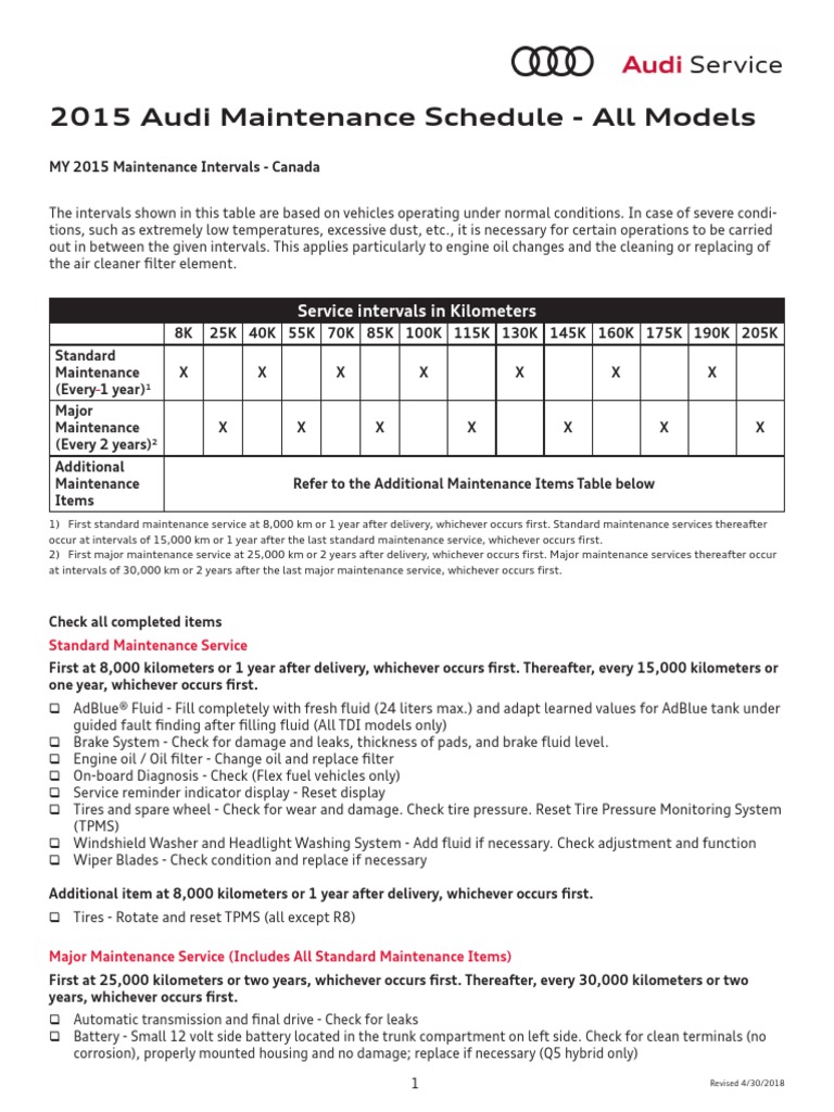 AUDI A4 B7 MAINTENANCE SCHEDULE visual data 6