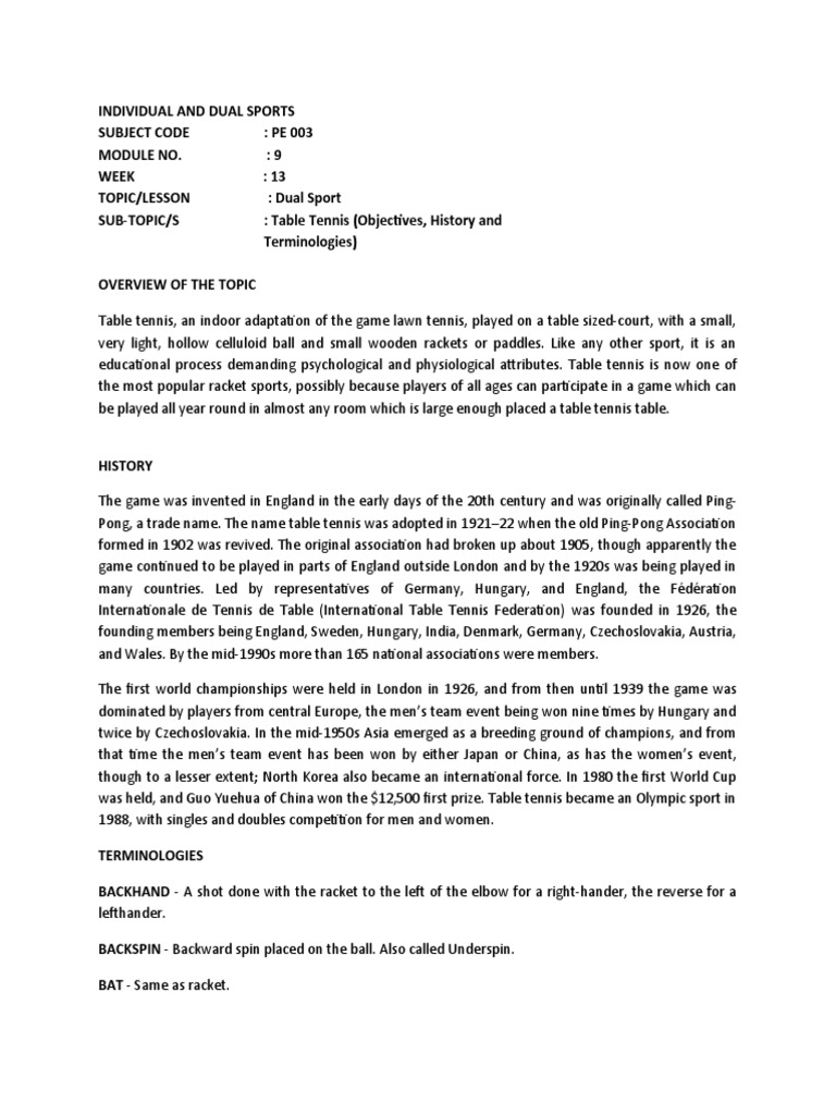 Module 9 PDF Table Tennis Games Of Physical Skill