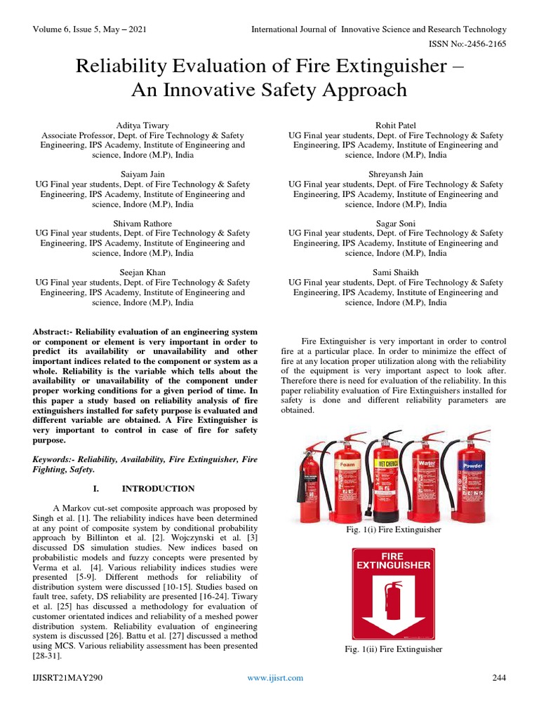 Reliability Evaluation of Fire Extinguisher - An Innovative Safety ...
