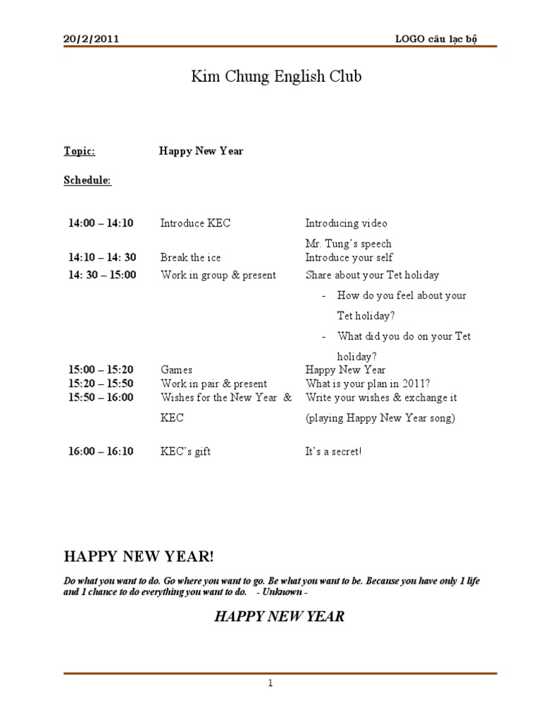 Happy New Year Celebration Agenda | PDF