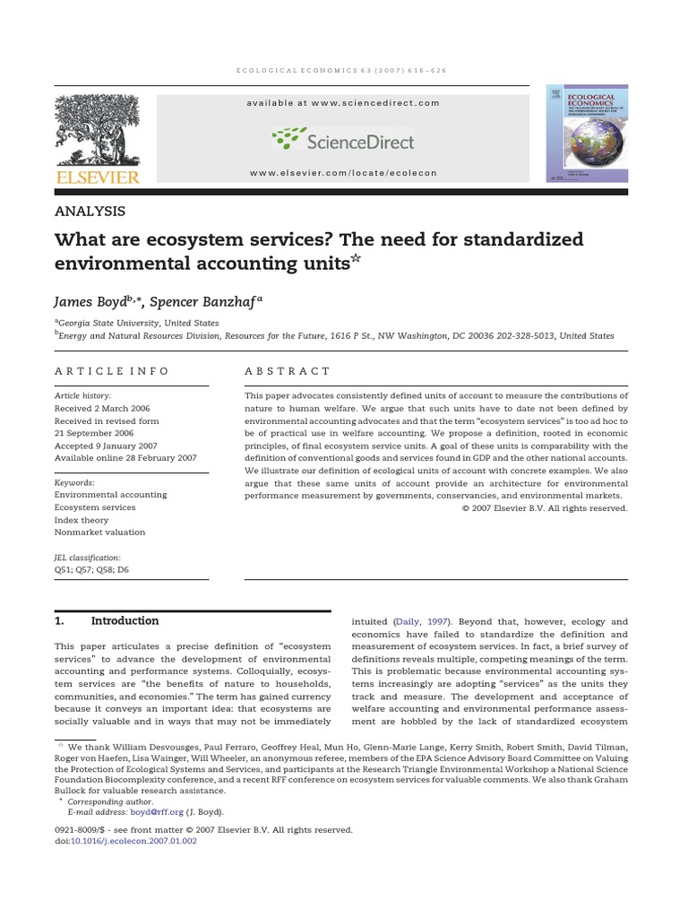 Standardizing Ecosystem Services Accounting | PDF | Gross Domestic ...