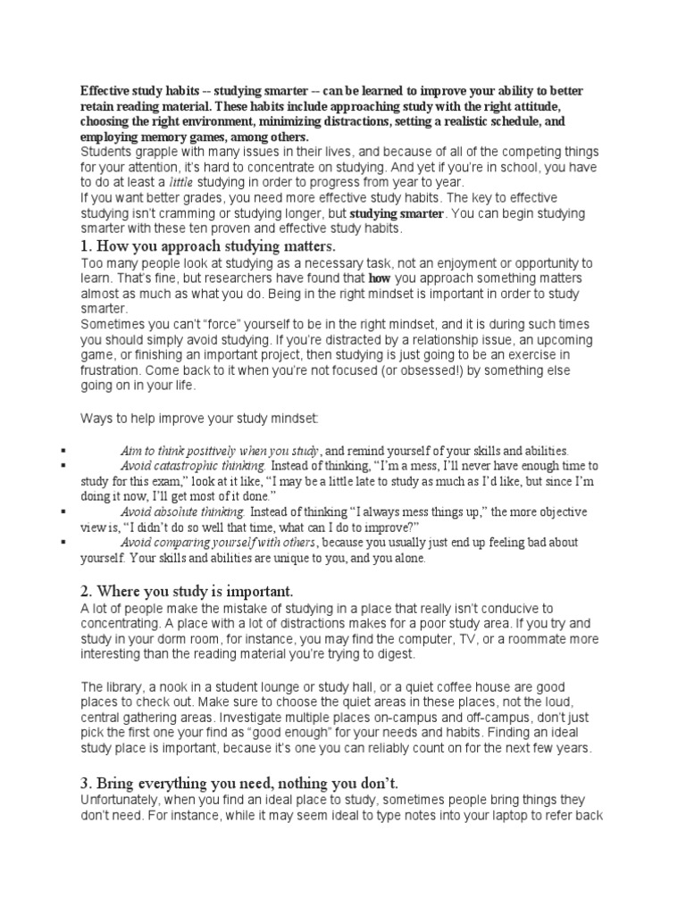 Effective Study Habits | PDF | Mnemonic | Test (Assessment)