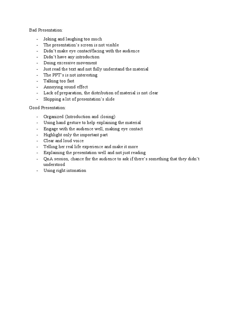 Bad Vs Good Presentation Pdf