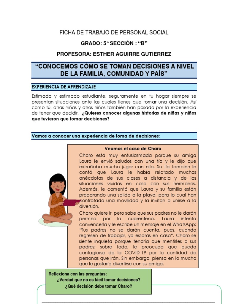 Ficha de Trabajo de Personal Social | PDF | Toma de decisiones | Sicología