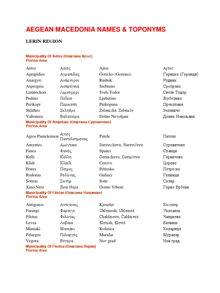 Aegean Macedonia Names | PDF