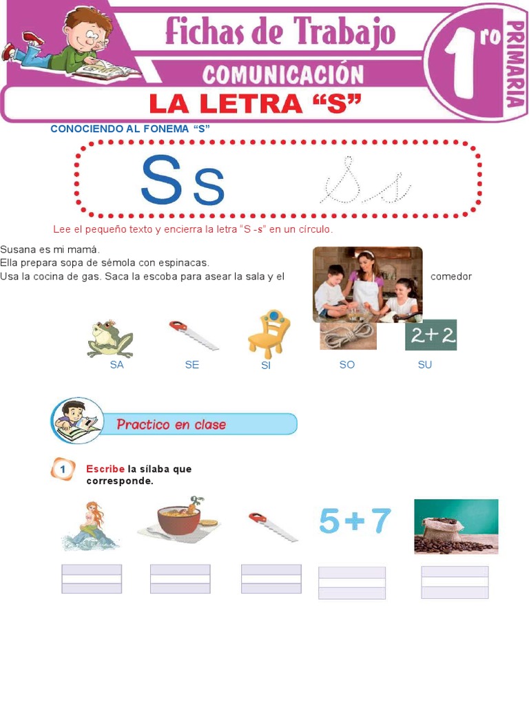 La Letra "S" para Primer Grado de Pimaria | PDF | Artes del lenguaje y ...