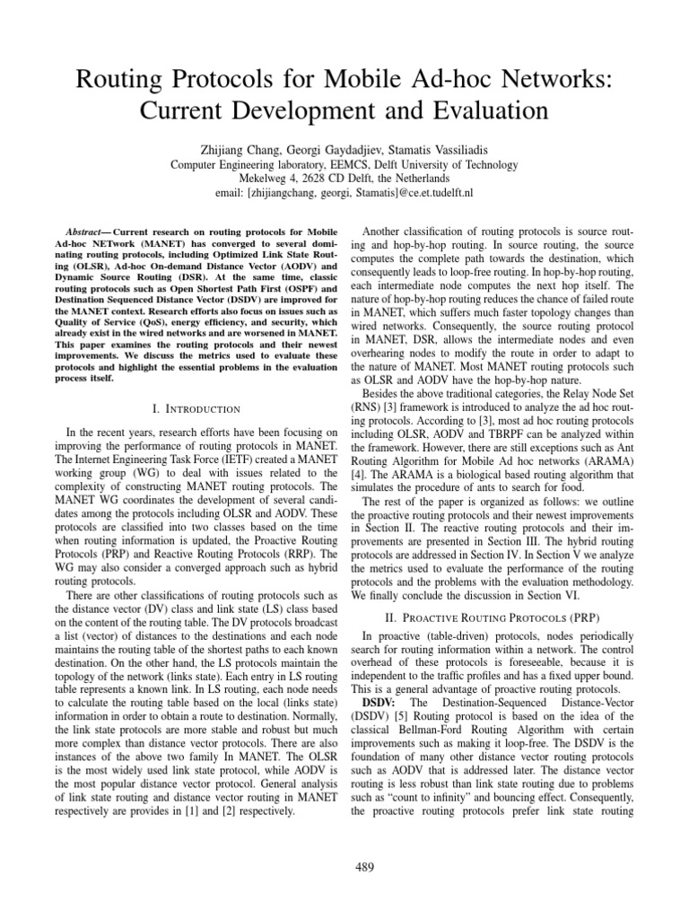 Routing Protocols For Mobile Ad-Hoc Networks: Current Development and ...