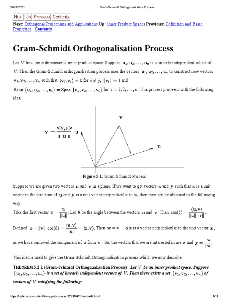 GramSchmidt Orthogonalisation Process PDF Matrix (Mathematics) Basis (Linear Algebra)