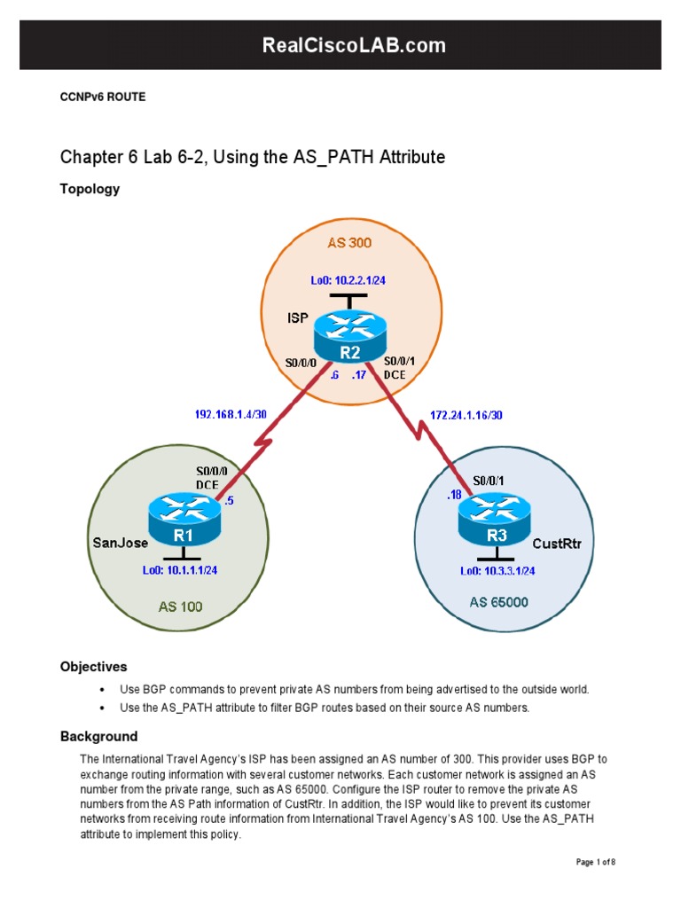 Configuring AS_PATH in BGP Lab | PDF | Router (Computing) | Routing
