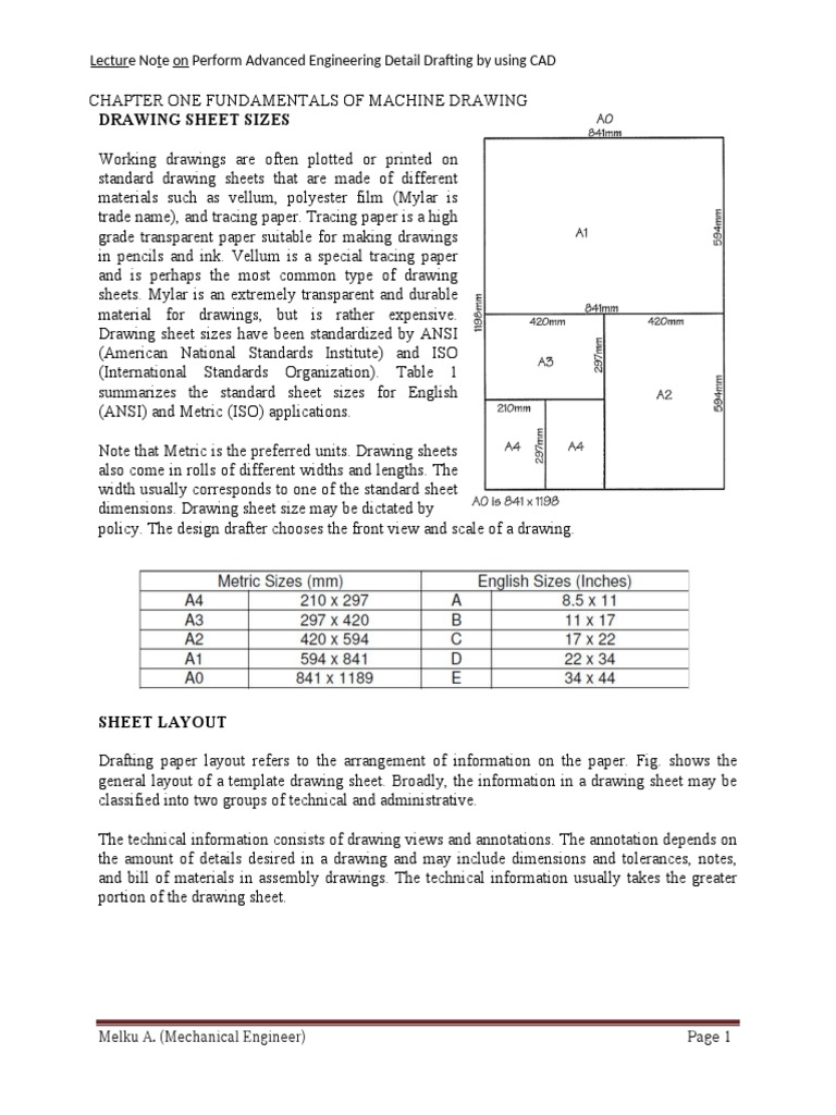 Drawing Sheet Sizes Lecture Note On Perform Advanced Engineering