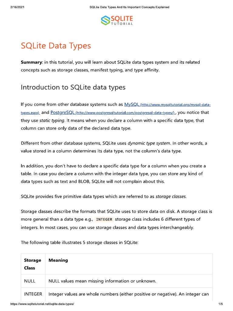 SQLite Data Types | PDF