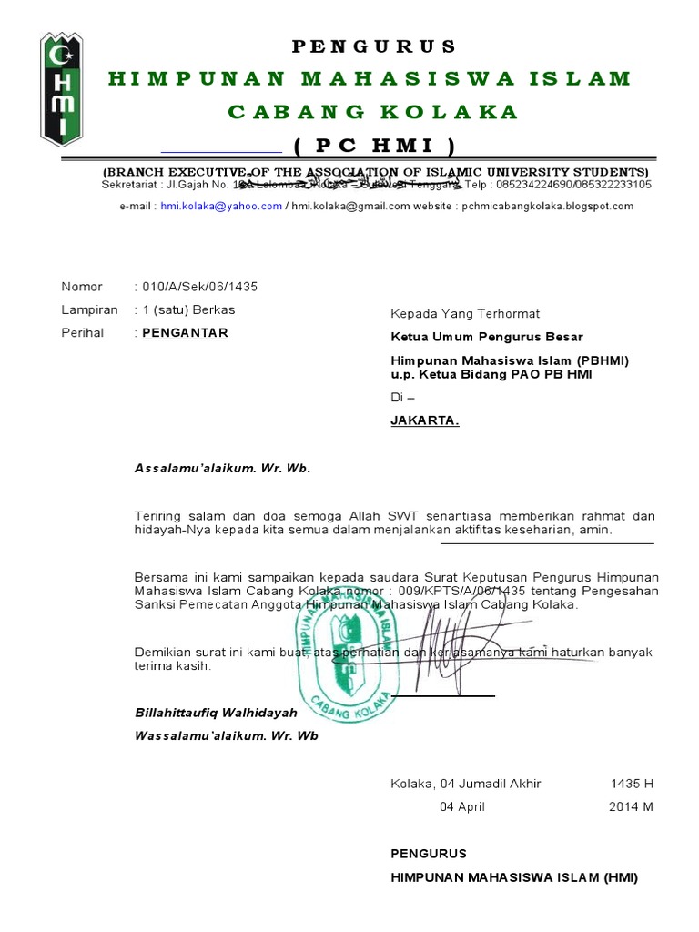 Surat Pemecatan Anggota HMI Kolaka | PDF