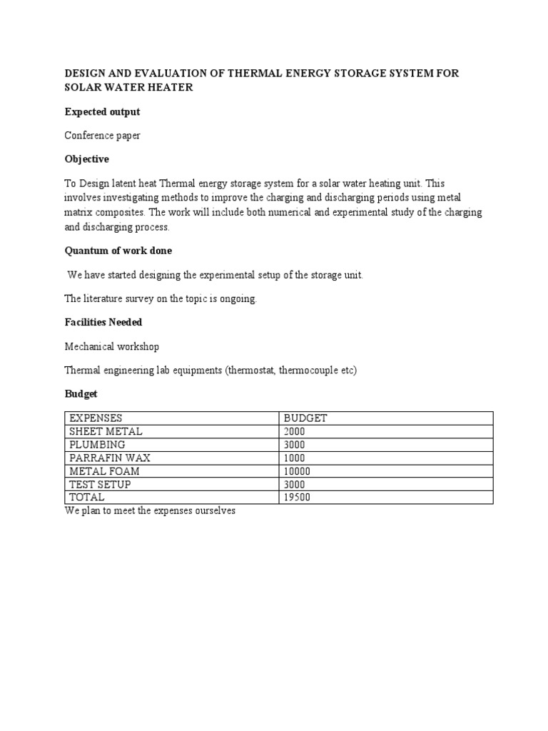 DESIGN AND EVALUATION OF THERMAL ENERGY STORAGE SYSTEM FOR SOLAR WATER ...