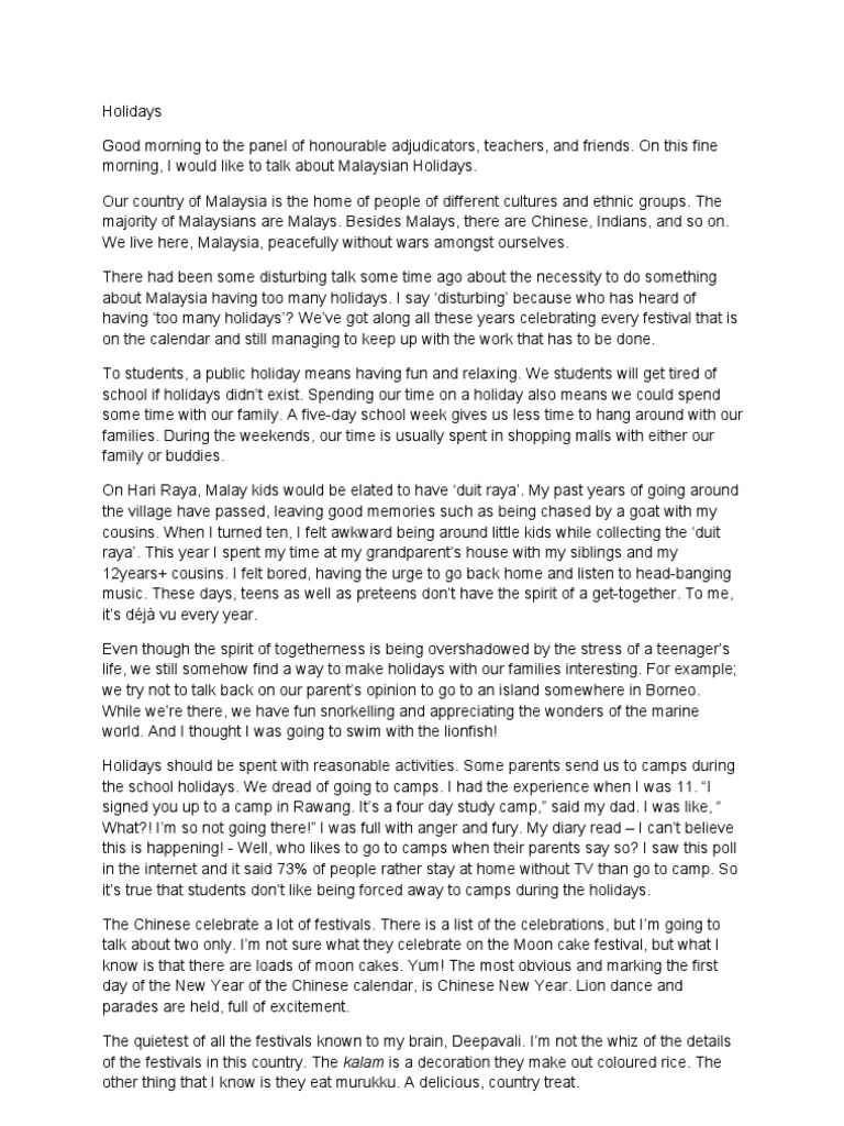 Holidays Public Speaking Script Pdf Malaysia