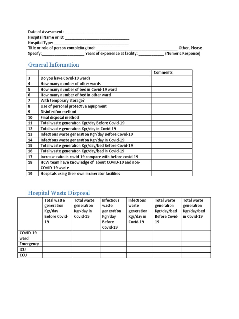 Questionnaire PDF Waste Management Intensive Care Unit