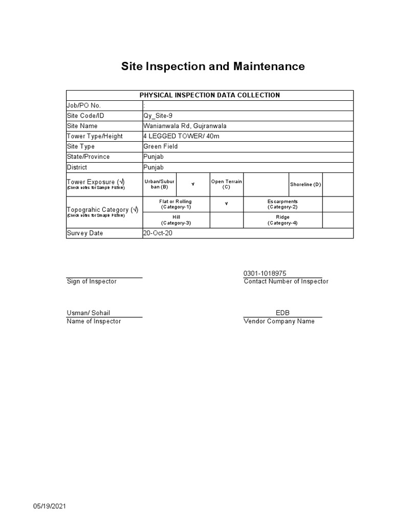 Site Inspection and Maintenance: Physical Inspection Data Collection ...