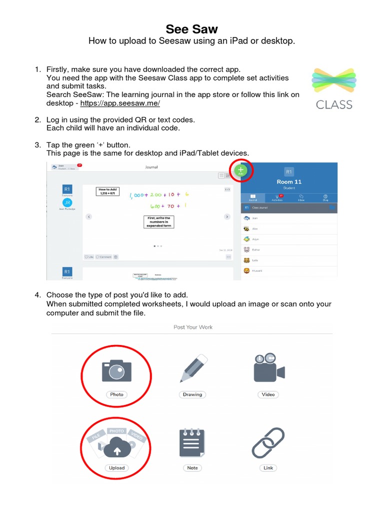 See Saw Parent Instructions PDF I Pad Mobile App