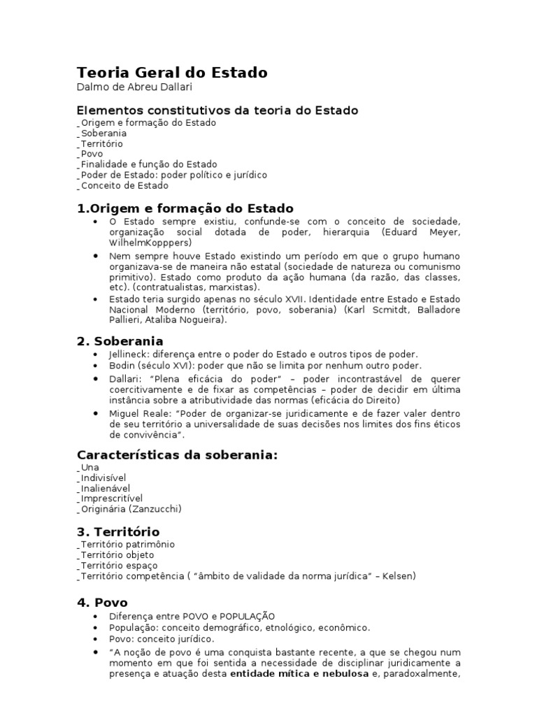 Teoria Geral Do Estado | PDF | Soberania | Estado