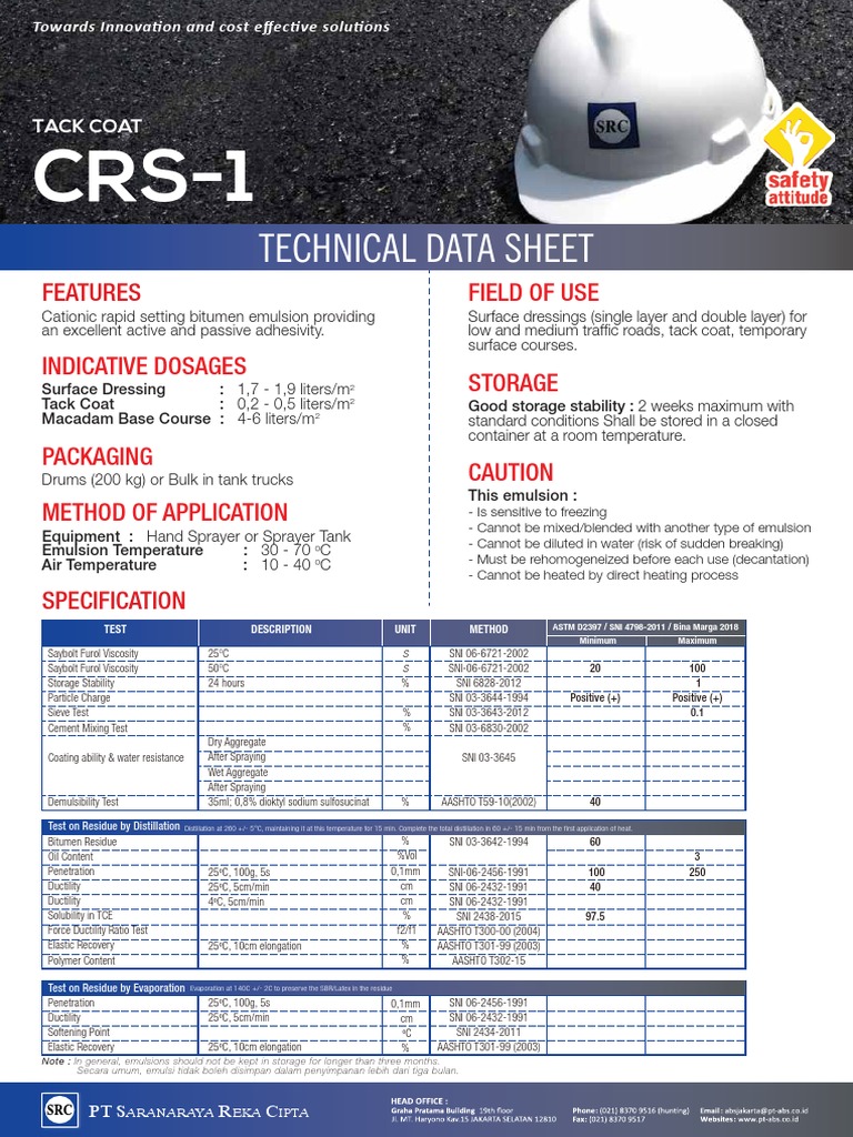 Technical Data Sheet: Features | Download Free PDF | Emulsion | Asphalt