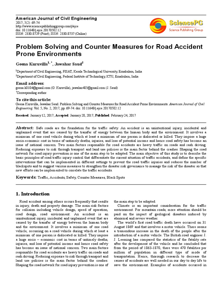 Problem Solving and Counter Measures For Road Accident Prone ...