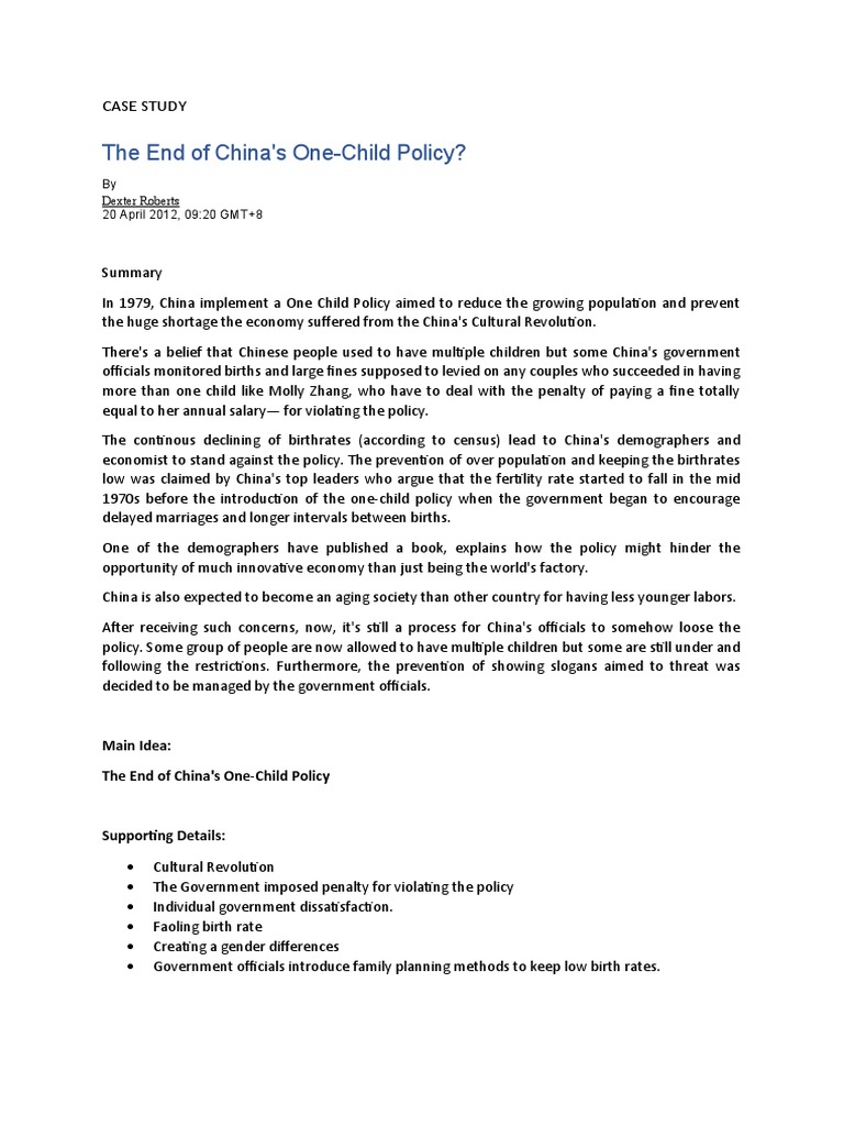 The End of China's OneChild Policy? Case Study PDF Birth Rate China