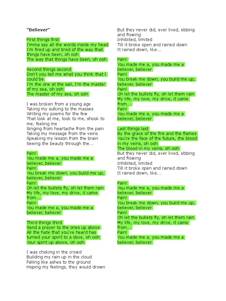 Believer Lyrics | PDF