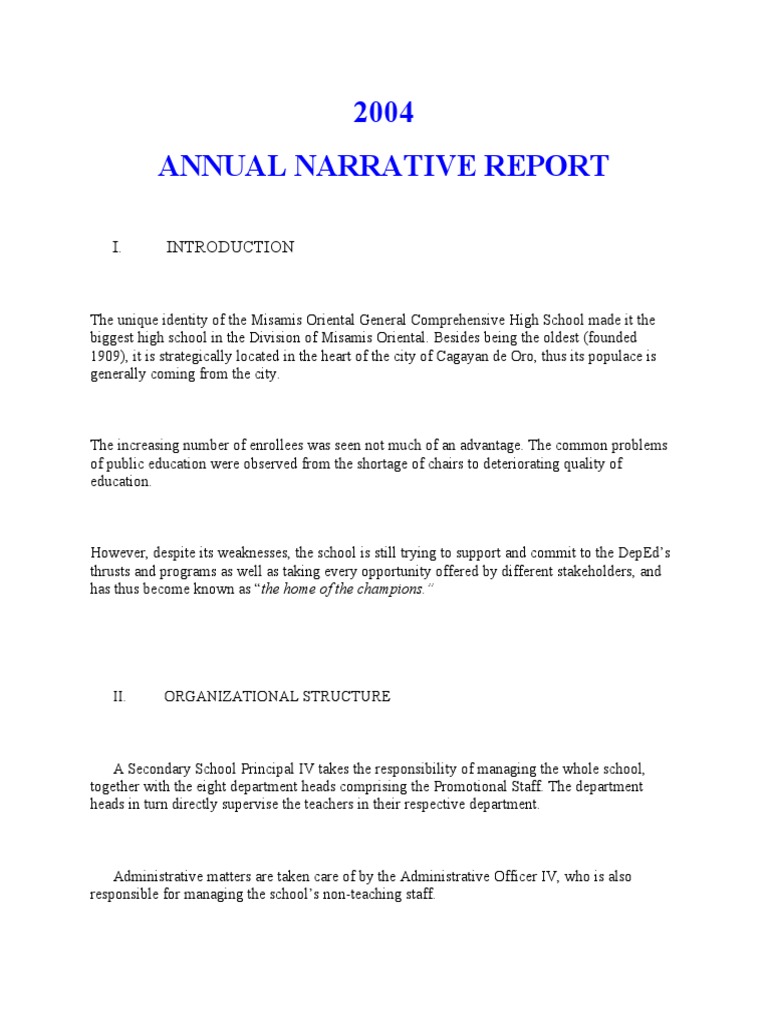 Project Narrative Report Sample