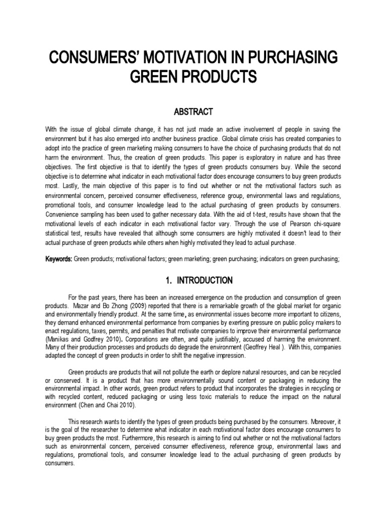 Motivations for Buying Green Products | PDF | Survey Methodology | Behavior
