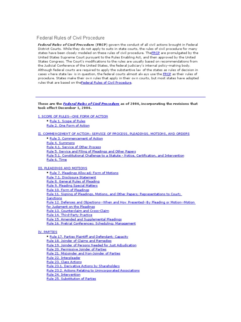 Federal Rules of Civil Procedure | PDF | Federal Rules Of Civil ...