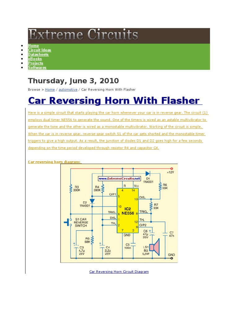 Car Reversing Horn | Electronic Circuits | Technology