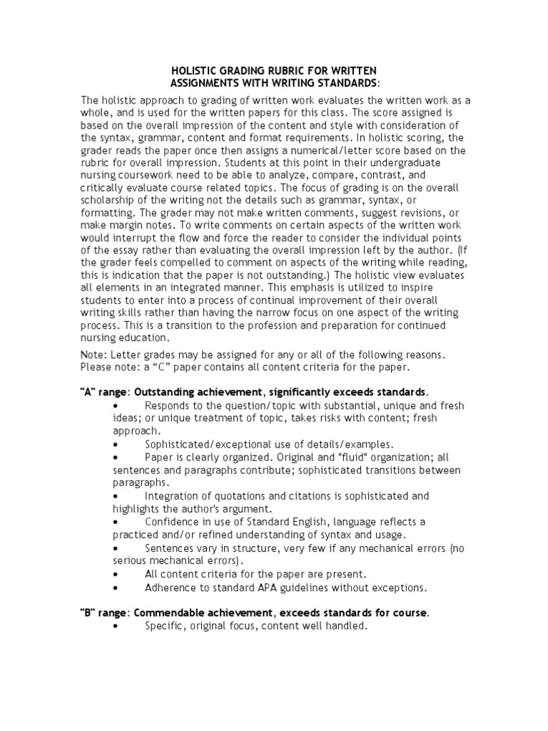 Example of holistic rubrics for elementary picture