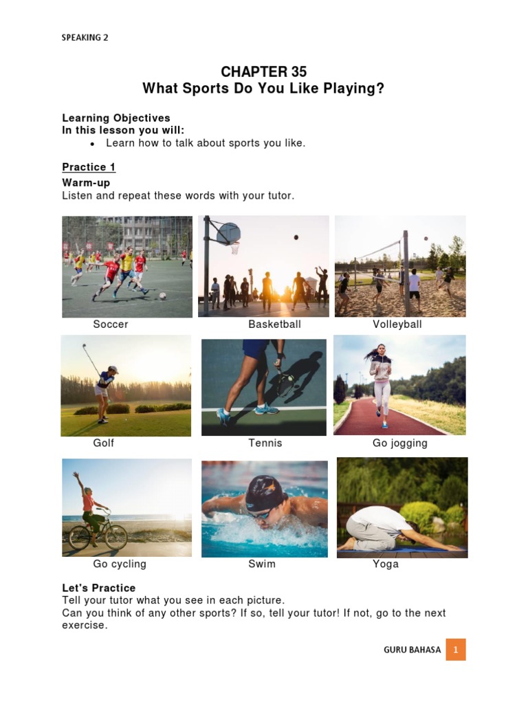 LESSON 35 What Sports Do You Like Playing PDF Sports Leisure