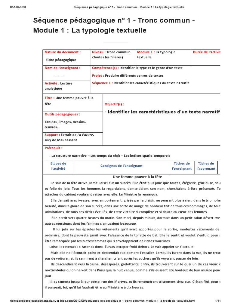Fiche Pédagogique : Typologie Textuelle | PDF | Verbe | Phrase