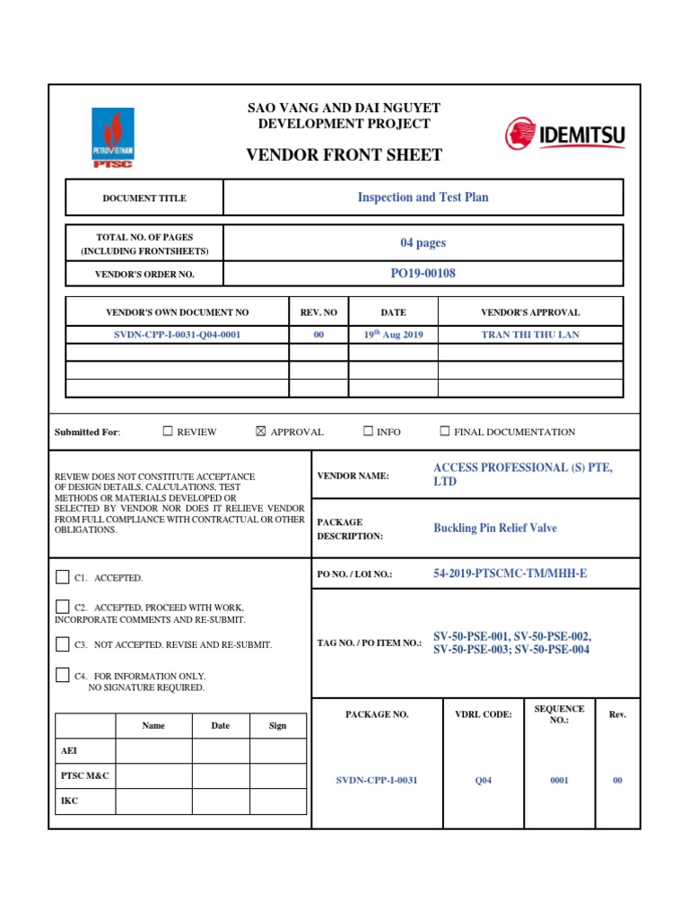 Inspection and Test Plan for BPRV | PDF | Nondestructive Testing | Quality
