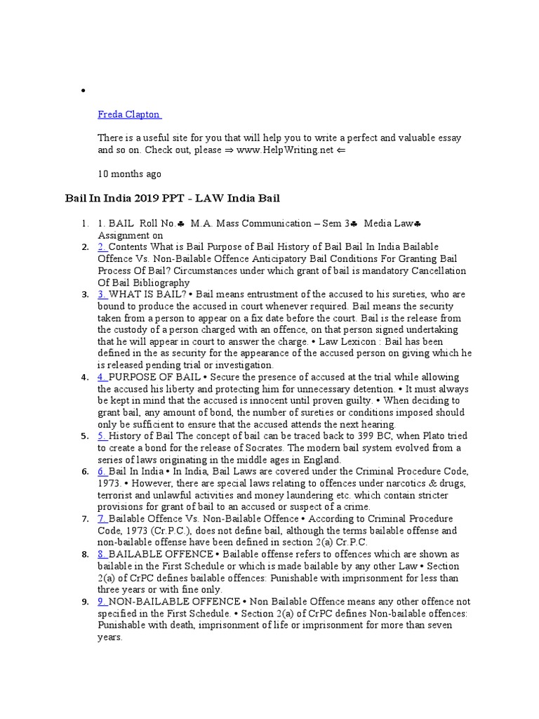 Bail in Indian Law Details | PDF | Bail | Arrest